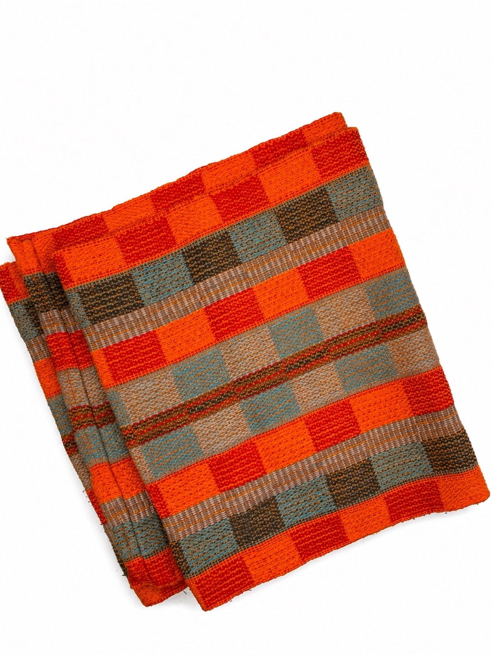 Andean Collection Plaid Infinity Scarf Orange Blue Handmade Fair Trade